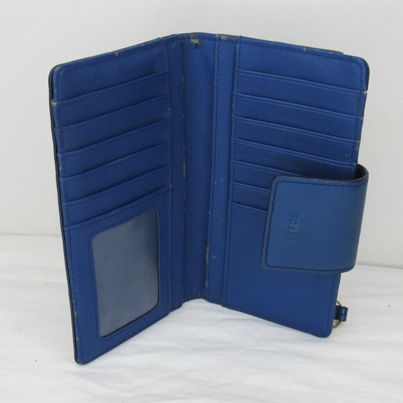 Fossil Blue Leather Clutch Wallet Card - Picture 4 of 7